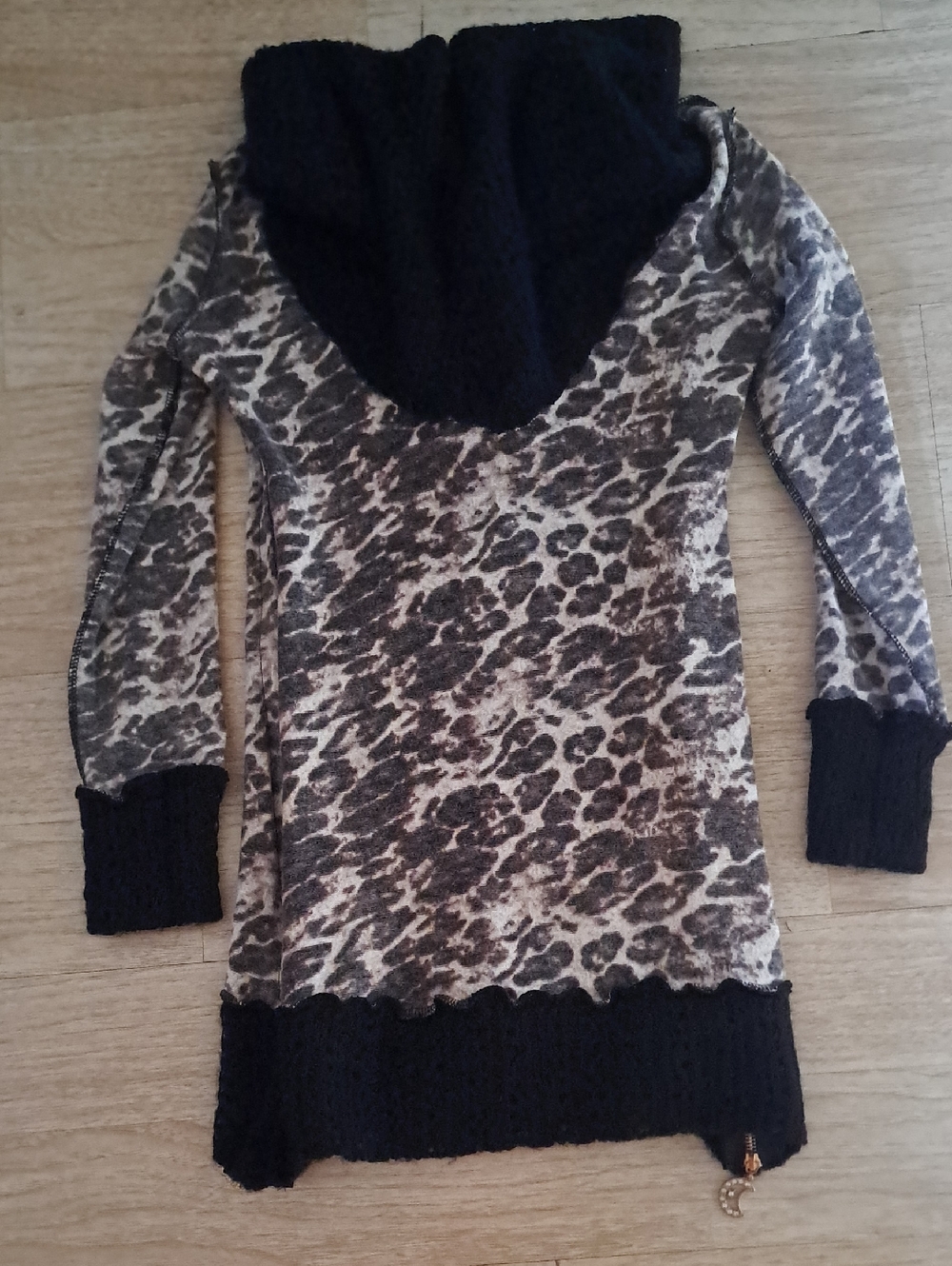 Women's Leopard Print Cowl Neck Sweater - Black & Brown - Picture 11 of 12